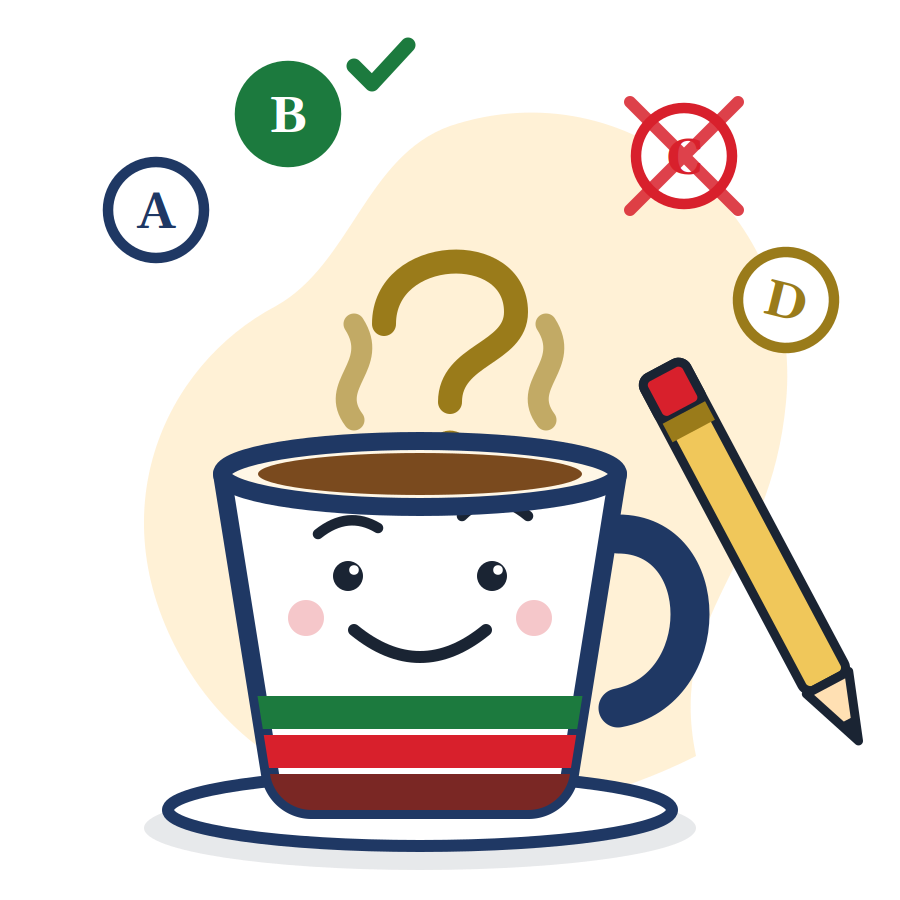 Coffee hour: a cup, a question mark, and four answer options